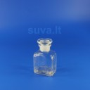 Plačiakaklis, stačiakampis, skaidraus stiklo buteliukas su pritrintu kamščiu (150 ml)