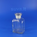Plačiakaklis, stačiakampis, skaidraus stiklo buteliukas su pritrintu kamščiu (500 ml)